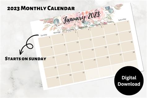 2023 Calendar Printable Watercolor Floral Monthly Planner 12 Etsy