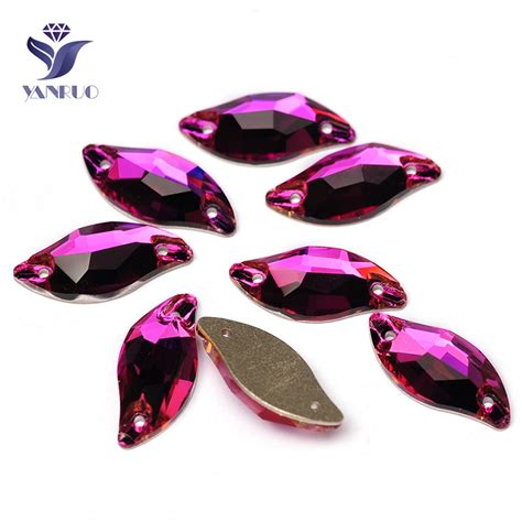 Yanruo 3254 All Sizes Fuchsia Diamond Leaf Flatback Sew On Glass