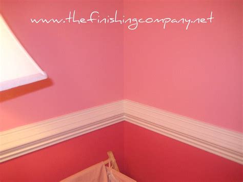 With us doing two different colors on the wall, i knew chair rail would really finish everything off and tie it all together. chair rail nursery | Chair railing in a nursery with a ...