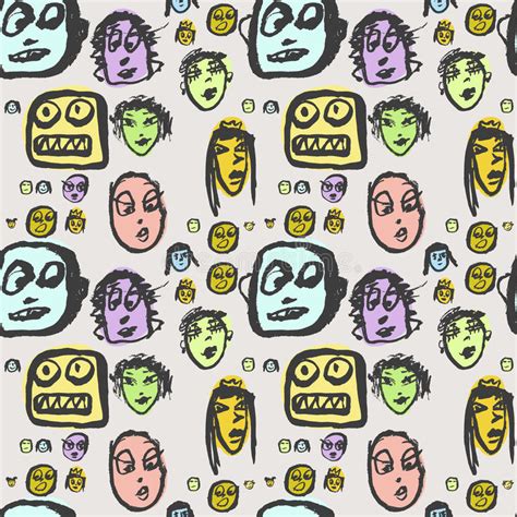 Doodles Faces Pattern Stock Vector Illustration Of Group 99804065