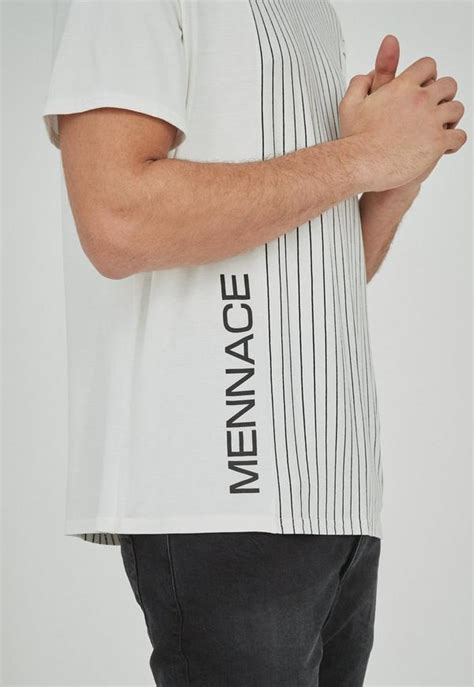 White Vertical Stripe Side Print T Shirt Mennace