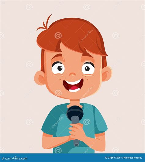 Happy Cheerful Boy Holding A Microphone Vector Cartoon Stock Vector