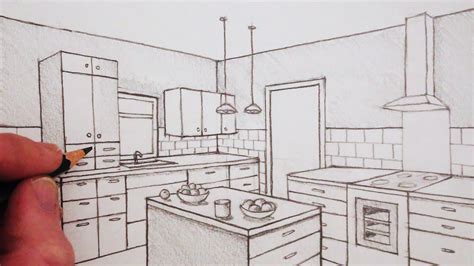 How To Draw A Kitchen Room In Two Point Perspective Time Lapse Youtube