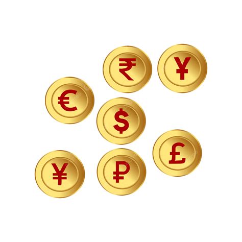 Goldmünze Währung Dollar Euro Yuan Rupie Yen Rubel Rubel Pfund Vektor