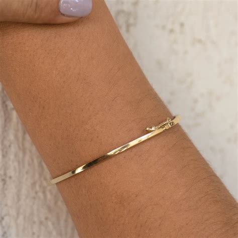 Gold Dainty Hinged Bracelet Plain Gold Bracelet Real Gold Plain