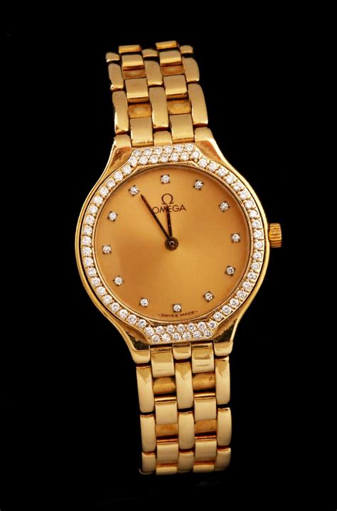 53 ladies omega deville 18k gold watch with diamonds
