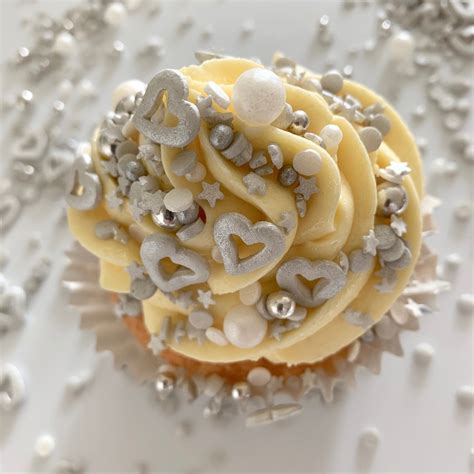 Silver Sprinkles Wedding Cupcakes Hearts Sugar Pearls
