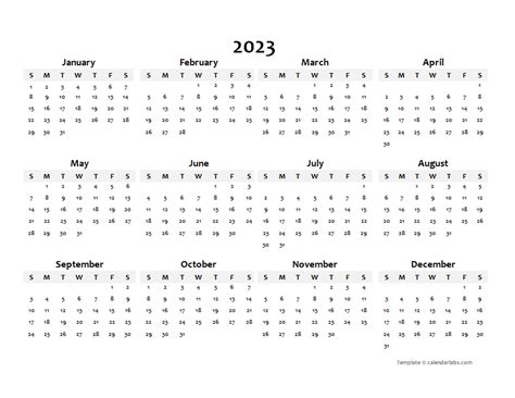 Free Yearly Printable Calendar 2023
