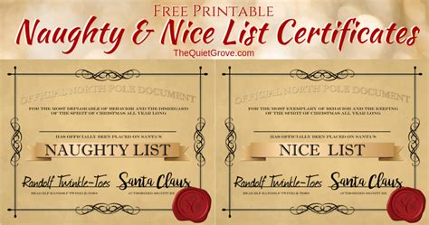 Are you looking for a super cute or super authentic looking santa nice list certificate to keep the magic alive for your kids? Free Printable Naughty and Nice List Certificates ⋆ The Quiet Grove