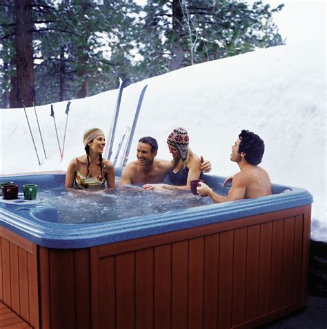 Nothing Is Cozier Than Jumping In The Hot Tub In The Snow Sundance Spas Friends Laughing