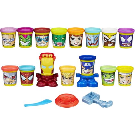 Play Doh Marvel Super Smash Up Set With 15 Can Heads Of Play Doh 30 Oz