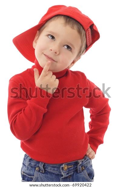 Smiling Little Boy Red Hat Thinking Stock Photo 69920422 Shutterstock