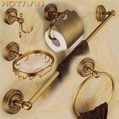 free shipping solid brass bathroom accessories set robe hook paper holder towel bar soap basket