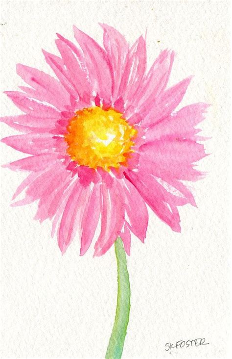 Gerbera Daisy Watercolors Painting Original Small Pink Floral Loose