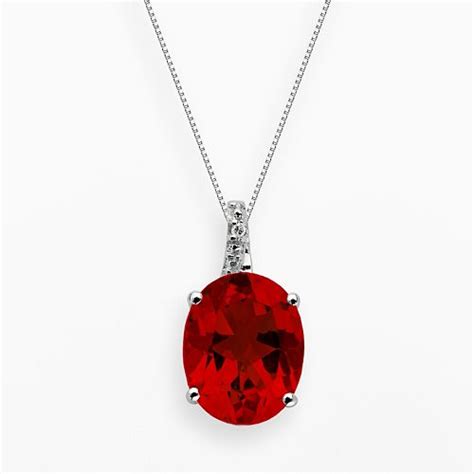 Sterling Silver Lab Created Ruby And Diamond Accent Oval Pendant