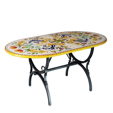Italian Hand Painted Deruta Ceramic Stone Table Iron Base Dining Table Chairish
