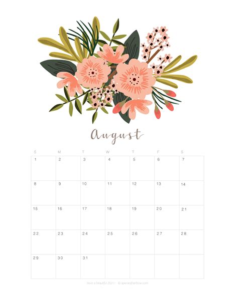 Printable August 2021 Calendar Monthly Planner 2 Designs Flowers