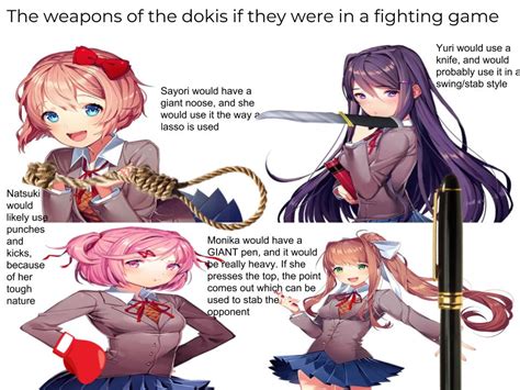 If Ddlc Was A Fighting Game What Would Each Dokis Weapon Be Ddlc