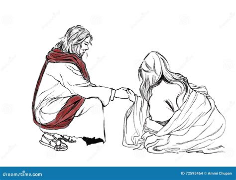 Bible Stories In John 8 About Jesus And Adulteress Hand Drawn