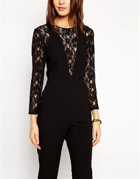 Asos Jumpsuit In Lace With Longsleeves In Black Lyst