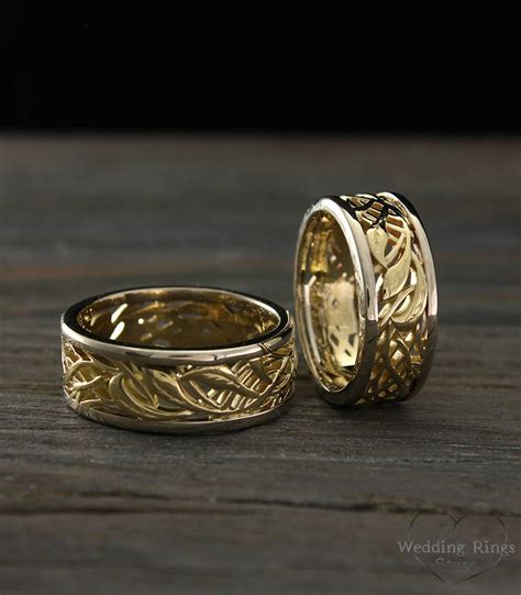 His And Her Vintage Style Wedding Bands Set Two Tone Gold Etsy
