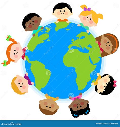 Diverse Group Of Children Around The Earth Vector Illustration Stock
