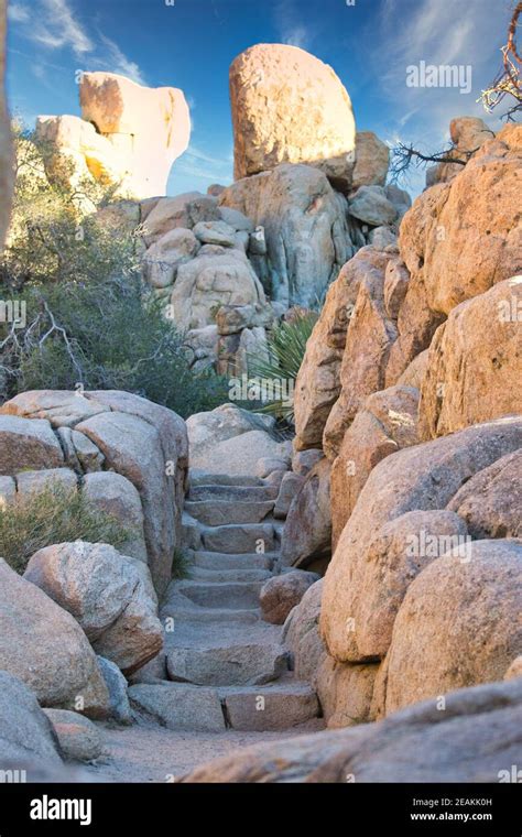 Rocks And Boulders With Stairs Carved In Stone In Joshua Tree National