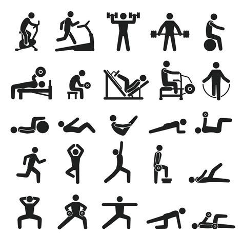 Fitness Exercise Icons Sport Workout Pictograms People Doing Yoga