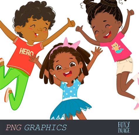 Happy Kids Png Clipart African American Kids Jumping Clipart Etsy Canada