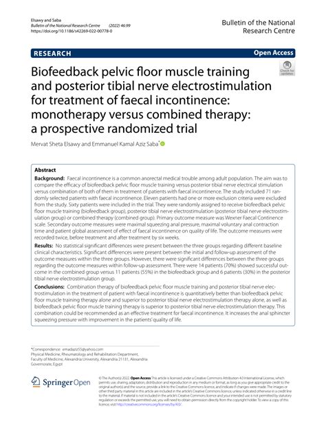 Pdf Biofeedback Pelvic Floor Muscle Training And Posterior Tibial Nerve Electrostimulation For