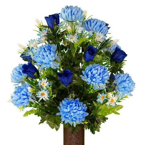 Sympathy Silks Artificial Cemetery Flowers 28 Light Blue Mumroyal
