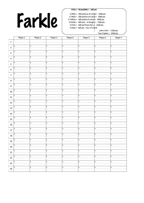 Top Farkle Score Sheets Free To Download In Pdf Format