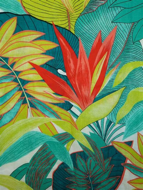 Vintage Tropical Botanical Floral Leaves Fabric By The Yard