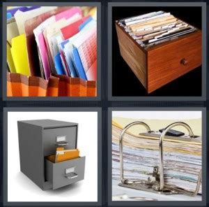 Free photo quiz with 4 pics and 1 word. 4 Pics 1 Word Answer for Folders, Drawer, Cabinet, Binder ...