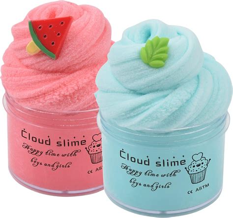 2 Pack Cloud Slime Kit With Red Watermelon And Mint Charms Scented Diy