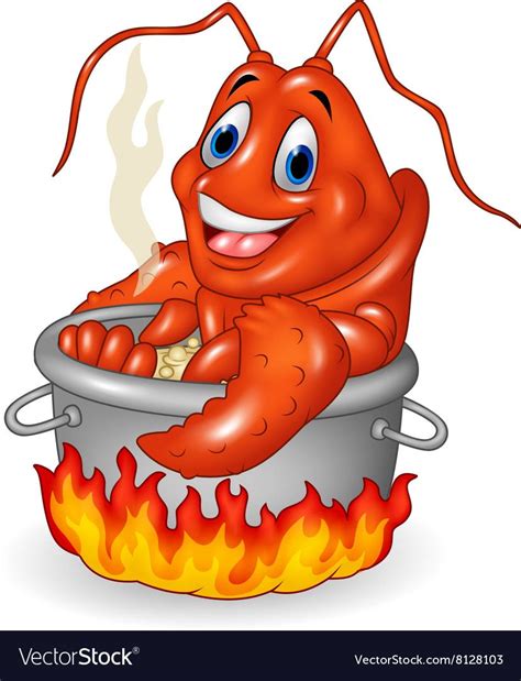 Cartoon Funny Lobster Being Cooked In A Pan Vector Image On Vectorstock