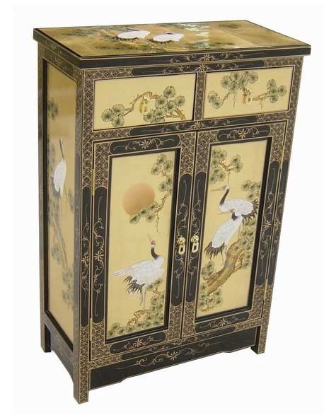 Oriental Furniture 2 Drawers 2 Doors Chest W Glass Top Golden Price
