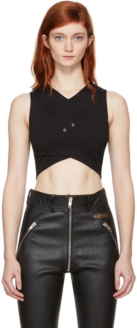 Versus Black Cropped Cross Over Safety Pin Top Ssense