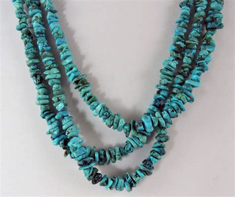 Natural Turquoise Nuggets Three Strand Necklace By Oldndnshop On Etsy