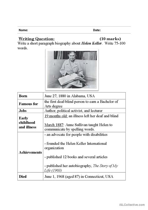 Guided Writing Writing A Biography English Esl Worksheets Pdf And Doc