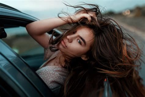 girl with hair blowing in the wind