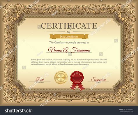 Vintage Certificate Recognition Template Ornament Frame Stock Vector