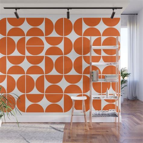 Mid Century Modern Geometric 04 Orange Wall Mural By Theoldartstudio