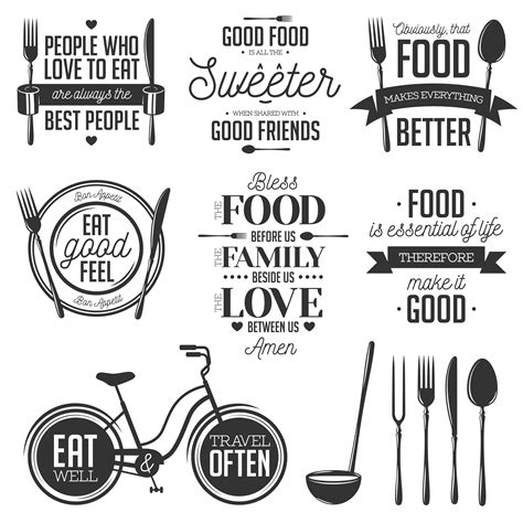 Build Set Of Vintage Food Related Typographic Quotes Vector Illustration Kitchen Printable