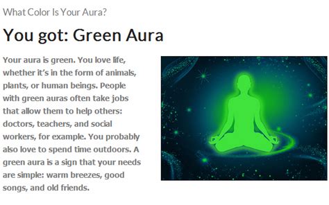 It is a very comfortable, healthy color of nature. Kuweight 64: WHAT COLOR IS YOUR AURA? - TAKE THIS QUIZ AND SEE