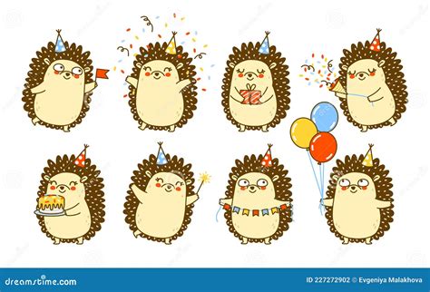 Set Of Cute Hedgehogs Isolated On White Cartoon Characters For Your