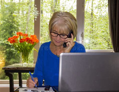 Mature Business Woman Working On Computer Stock Image Image Of Blond