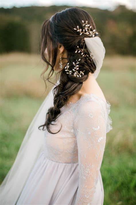 Bohemian Bride With Fishtail Braid Floral Headpiece And