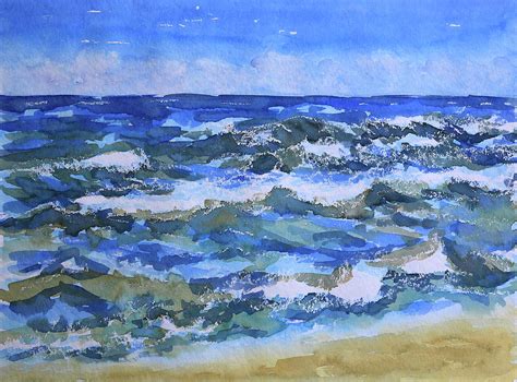 Blue Ocean Waves Watercolor Painting Painting By Karen Kaspar Fine