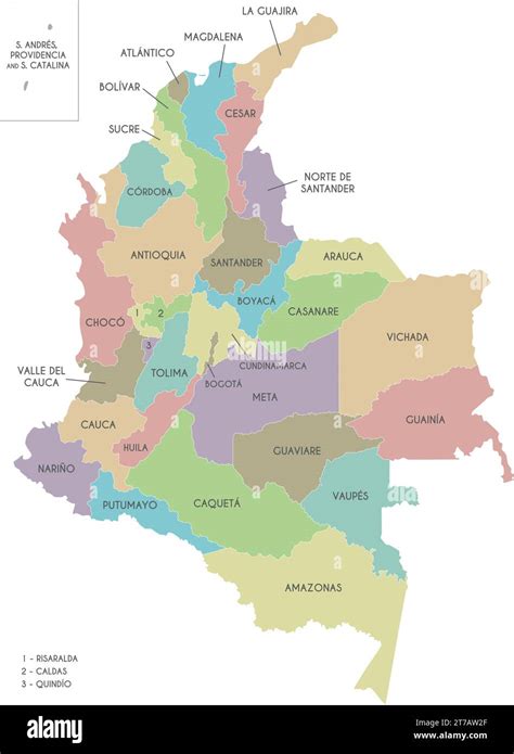 Carte vectorielle de la Colombie avec les départements la région de la